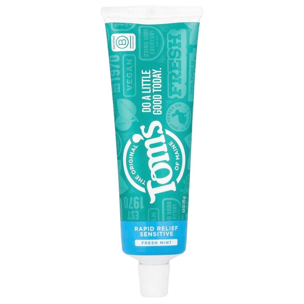 Tom’s of Maine, Natural Rapid Relief Sensitive Fluoride Free Toothpaste – Fresh Mint, 4 Ounce