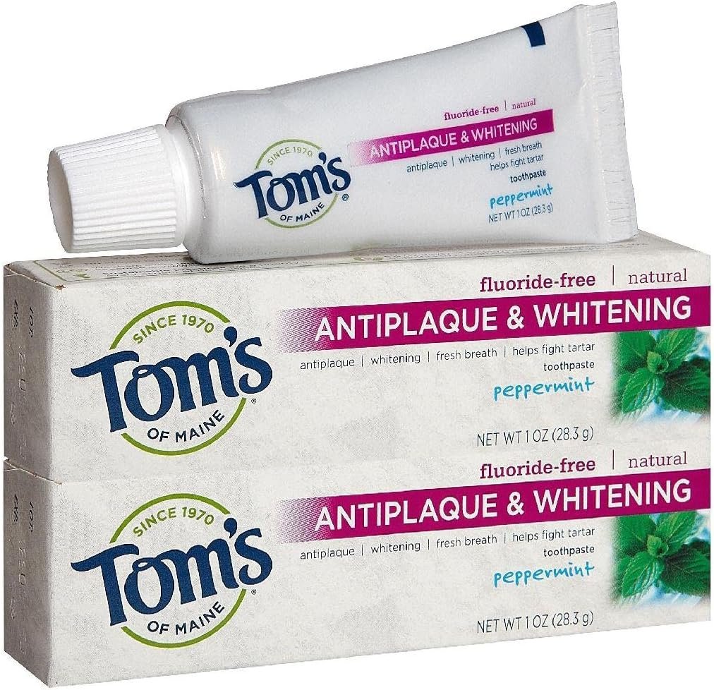 Tom’s of Maine Antiplaque Tartar Control plus Whitening Toothpaste Trial Size, Peppermint – 1 oz – 2 pk