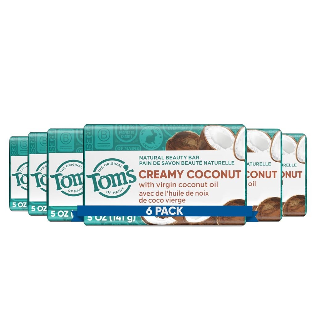 Tom’s of Maine Natural Beauty Bar Soap, Creamy Coconut With Virgin Coconut Oil, 5 oz. 6-Pack (Packaging May Vary)