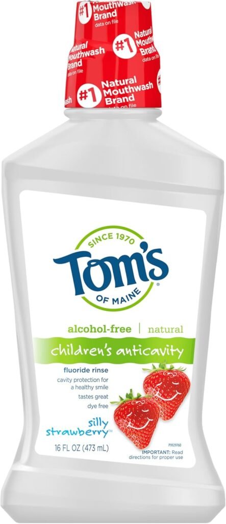 Tom’s of Maine Children’s Anticavity Fluoride Rinse Mouthwash, Silly Strawberry, 16 oz. 3-Pack