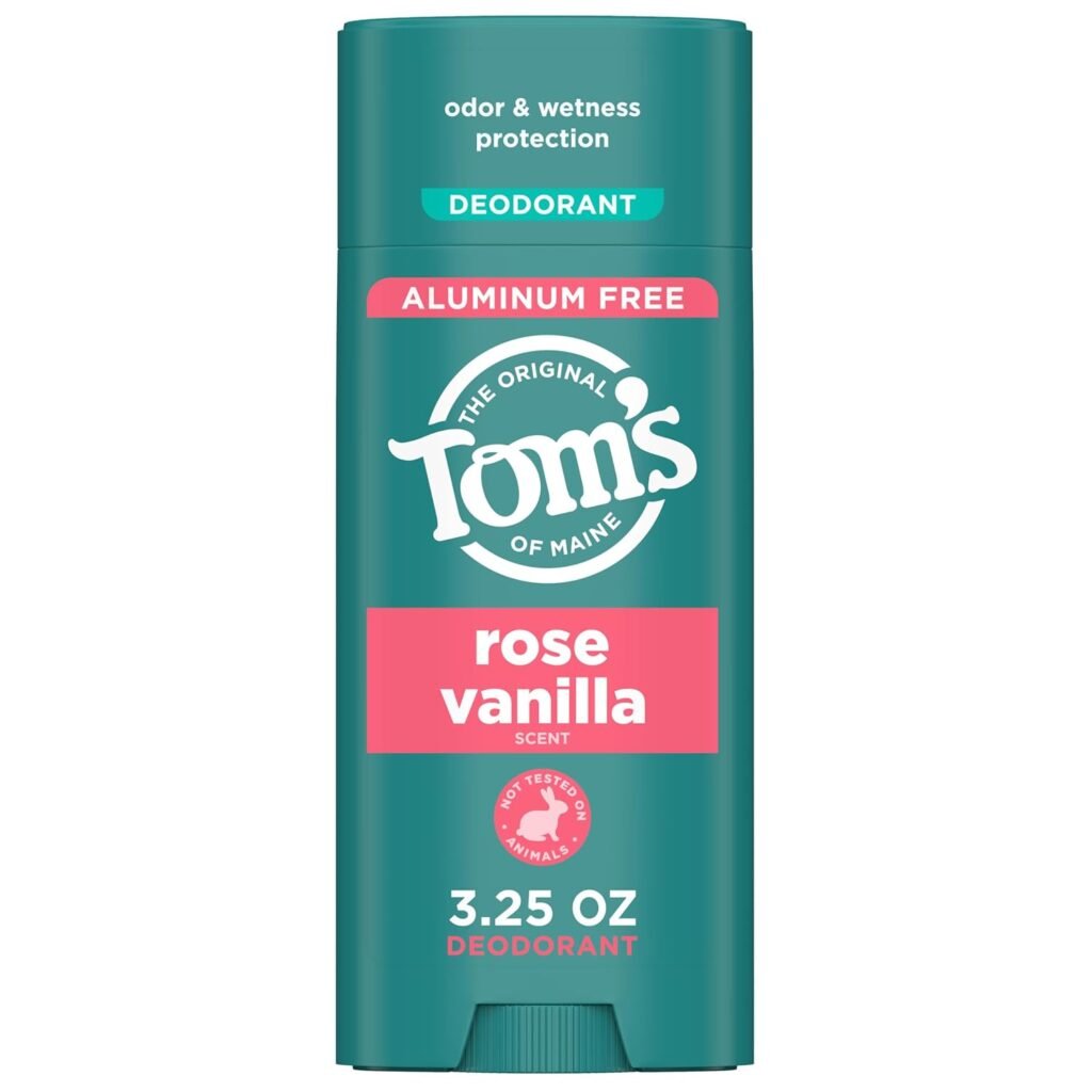 Tom’s of Maine Rose Vanilla Aluminum Free Natural Deodorant For Women & Men | Goes on Clear | Odor & Wetness Protection | Naturally Derived and Moisture-Locking Ingredients | 3.25 oz