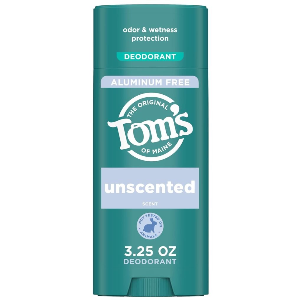 Tom’s of Maine Unscented Aluminum Free Natural Deodorant For Women & Men | Goes on Clear | Odor & Wetness Protection | Naturally Derived and Moisture-Locking Ingredients | 3.25 oz