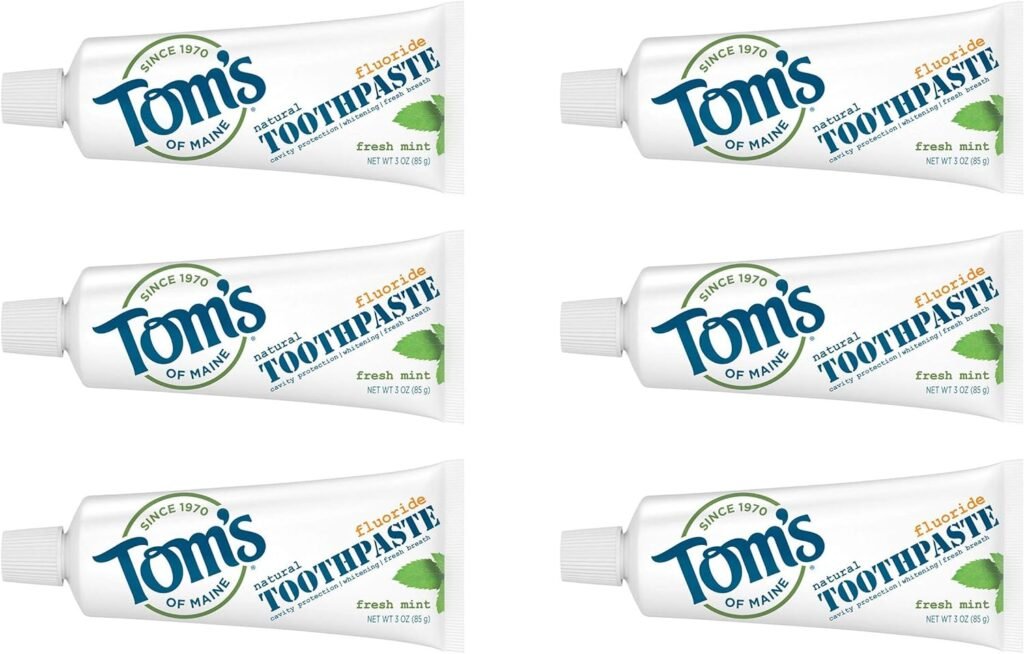 Tom’s of Maine Travel Size Anticavity Fresh Mint Toothpaste, 3 oz. 6-Pack (Packaging May Vary)
