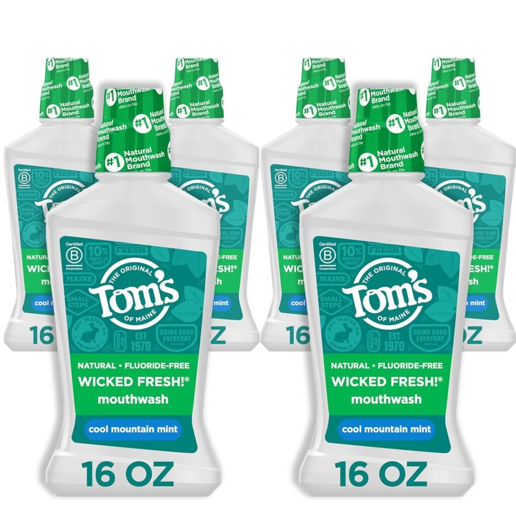 Tom’s of Maine Natural Wicked Fresh Alcohol-Free Mouthwash, Cool Mountain Mint, 16 oz. 6-Pack (Packaging May Vary)