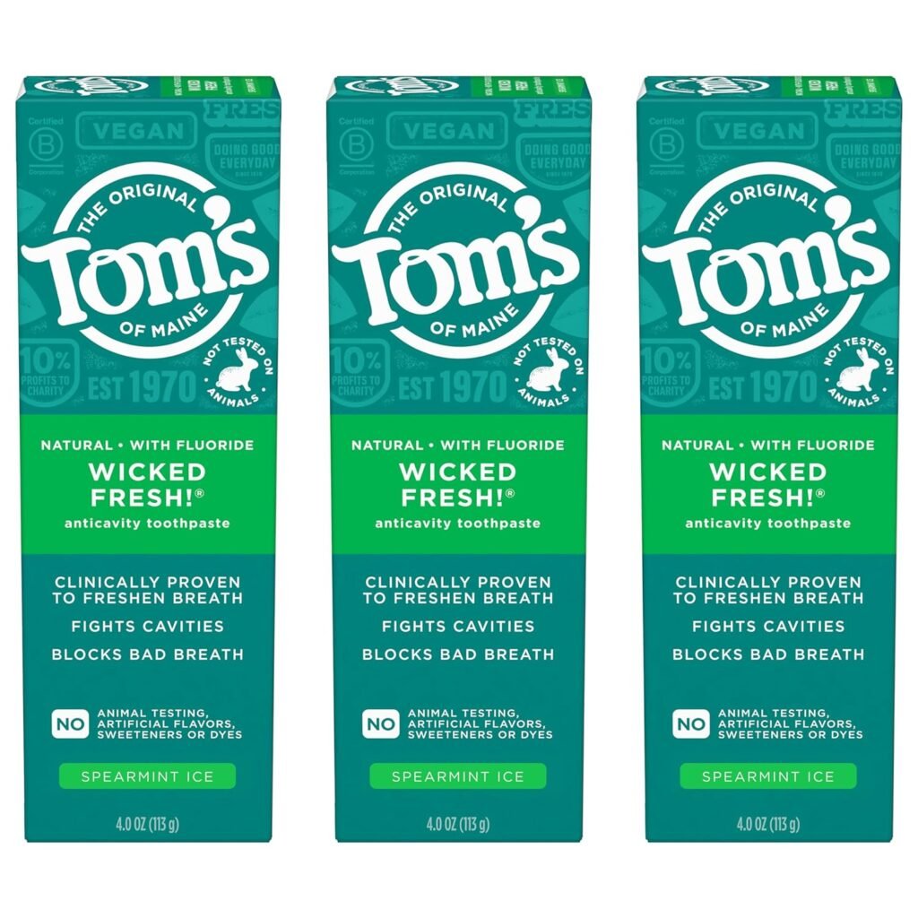 Tom’s of Maine Wicked Fresh! Natural Anticavity Toothpaste, with Fluoride, 3 Pack, 4.0oz