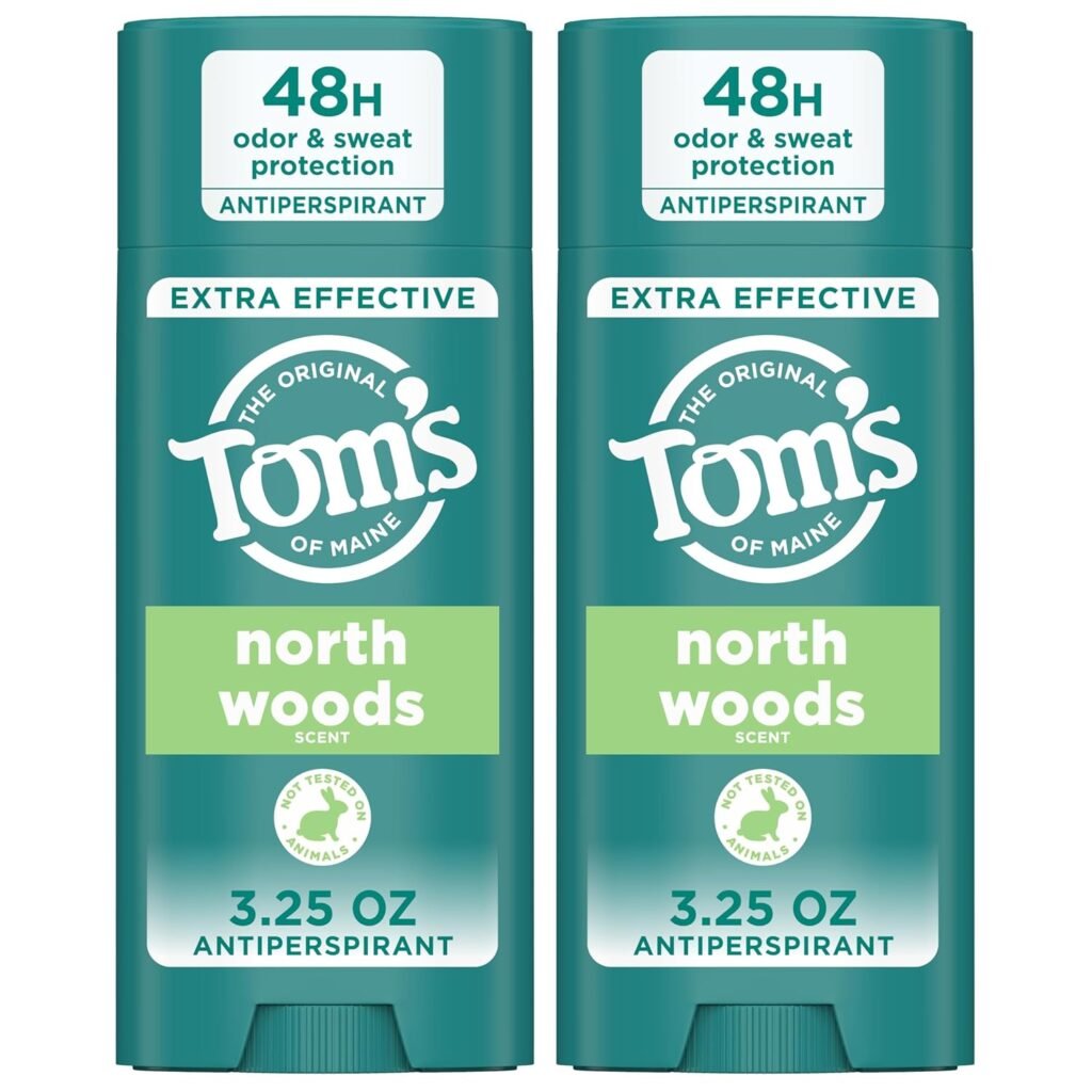 Tom’s of Maine North Woods Antiperspirant Deodorant for Men and Women, 48 HR Odor & Sweat Protection, Patchouli and Lavender Scent, 3.25 oz, 2-Pack