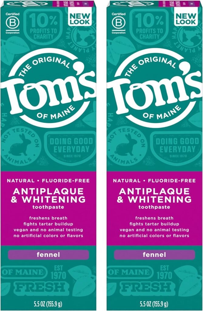 Tom’s of Maine Fluoride-Free Antiplaque & Whitening Natural Toothpaste, Fennel, 5.5 oz. 2-Pack