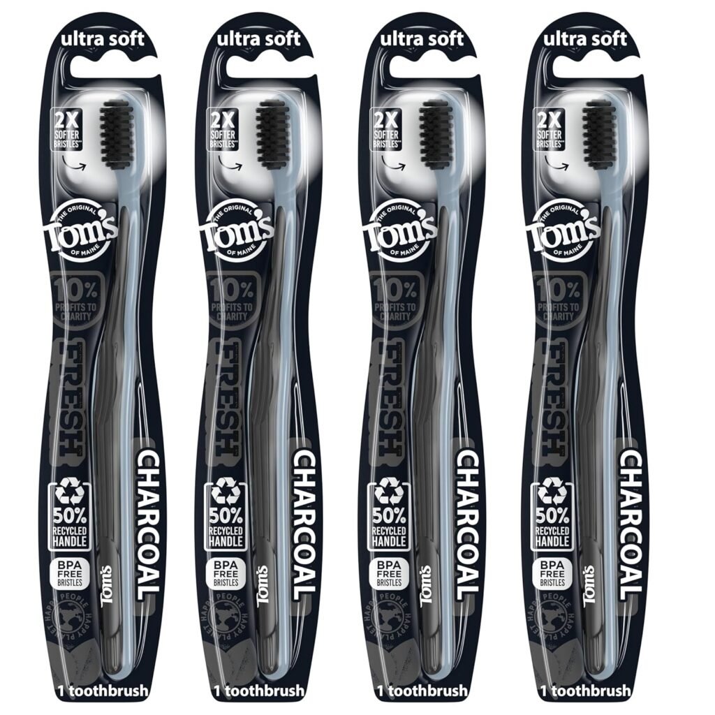 Tom’s Of Maine Gentle Charcoal Toothbrush, Soft, 4-Pack (Packaging May Vary)
