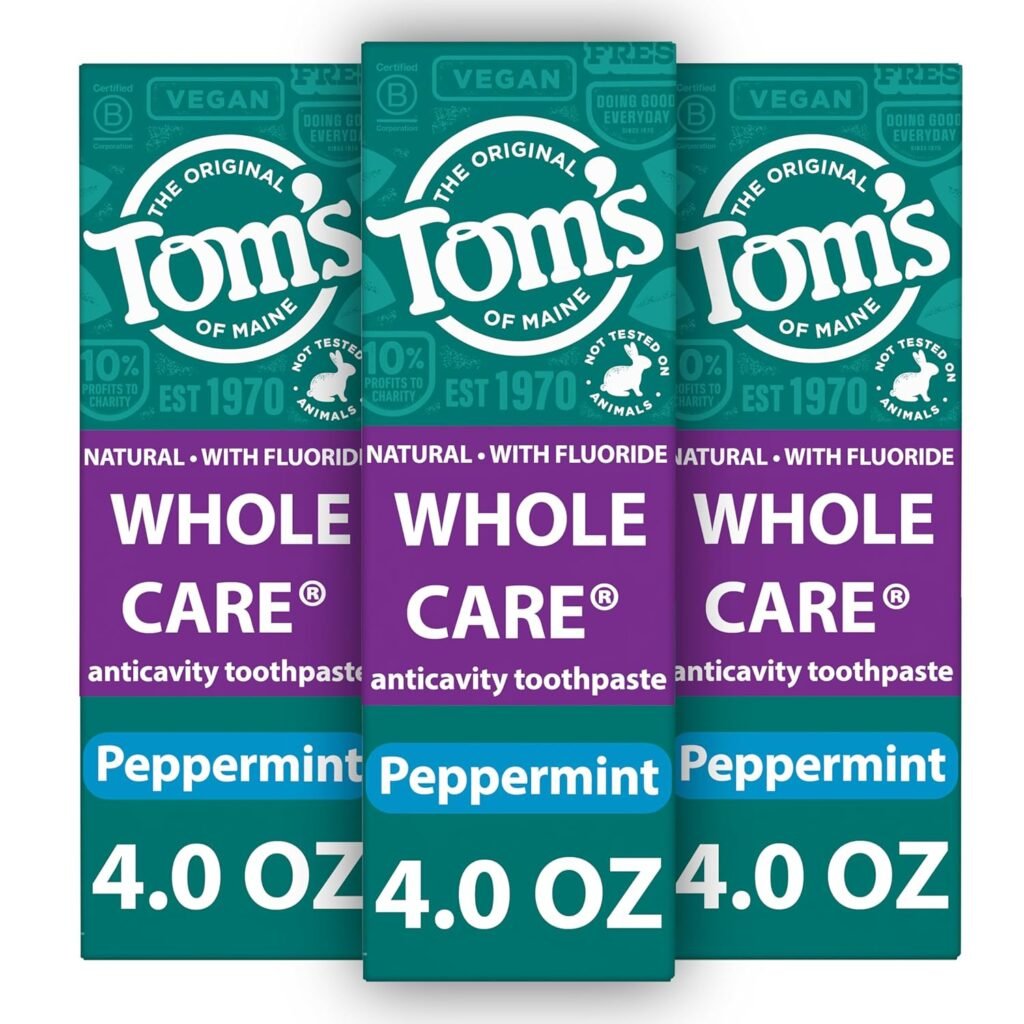Tom’s of Maine Whole Care Natural Toothpaste with Fluoride, Peppermint, 4 oz. 3-Pack (Packaging May Vary)