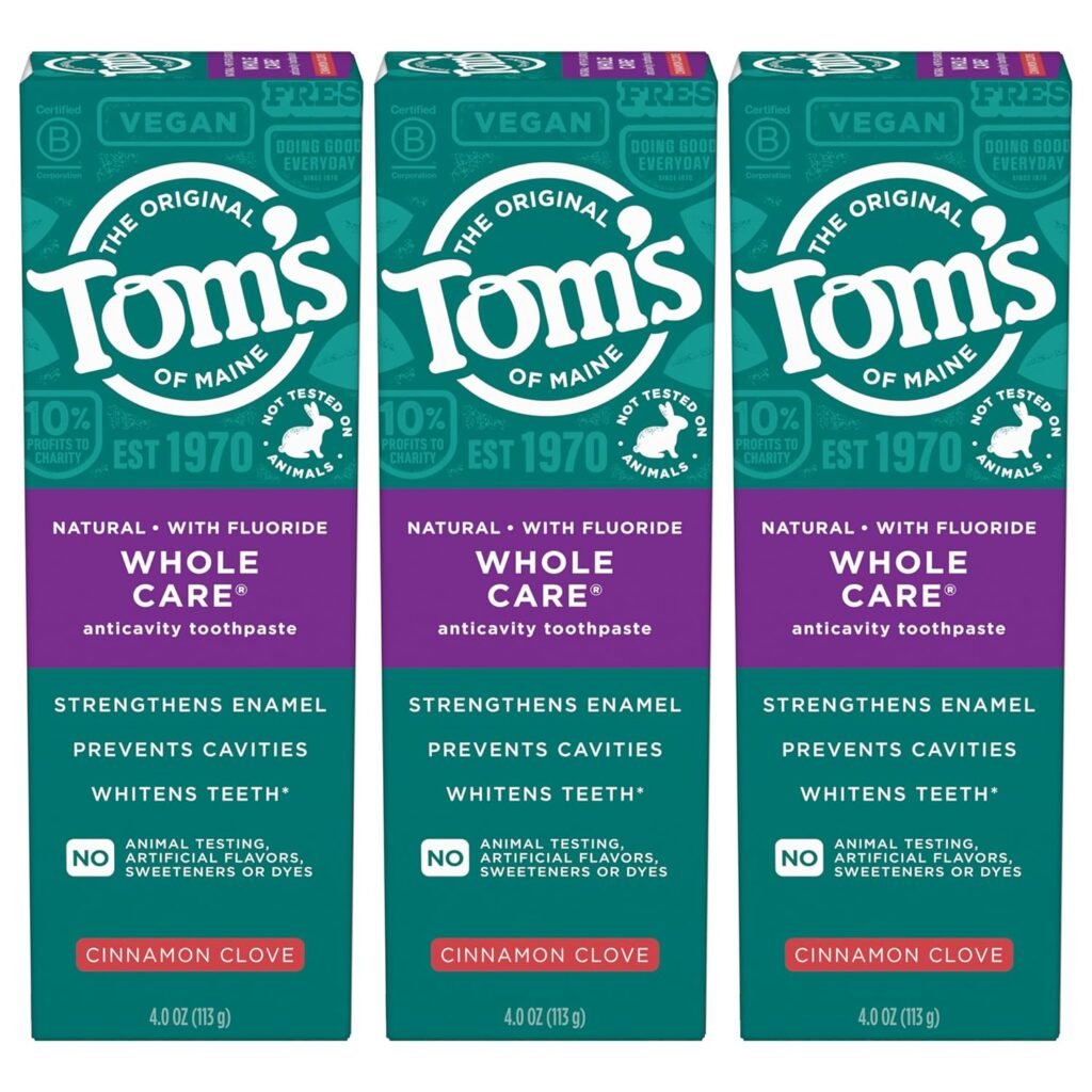 Tom’s of Maine Whole Care Natural Toothpaste with Fluoride, Cinnamon Clove, 4.0 oz. 3-Pack (Packaging May Vary)