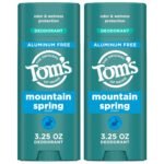 Tom’s of Maine Mountain Spring Natural Deodorant for Men and Women, Aluminum Free, 3.25 oz, 2-Pack