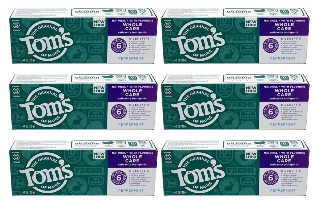 Tom’s of Maine, Whole Care Fluoride Gel , Peppermint, 4 Ounce (Pack of 6)