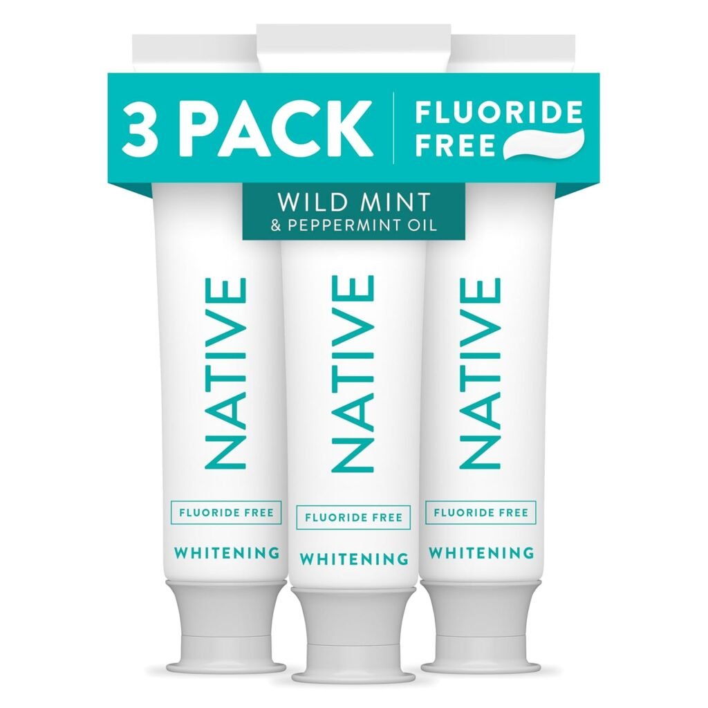 Native Fluoride Free Toothpaste, Whitening – for Adult, Kids 2+ Oral Care – Wild Mint & Peppermint Oil Flavor, 4.1oz (Pack of 3)