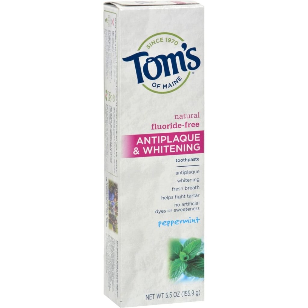 Tom’s of Maine Antiplaque Tartar Control Peppermint Whitening Toothpaste, 5.5 Ounce – 6 per case.