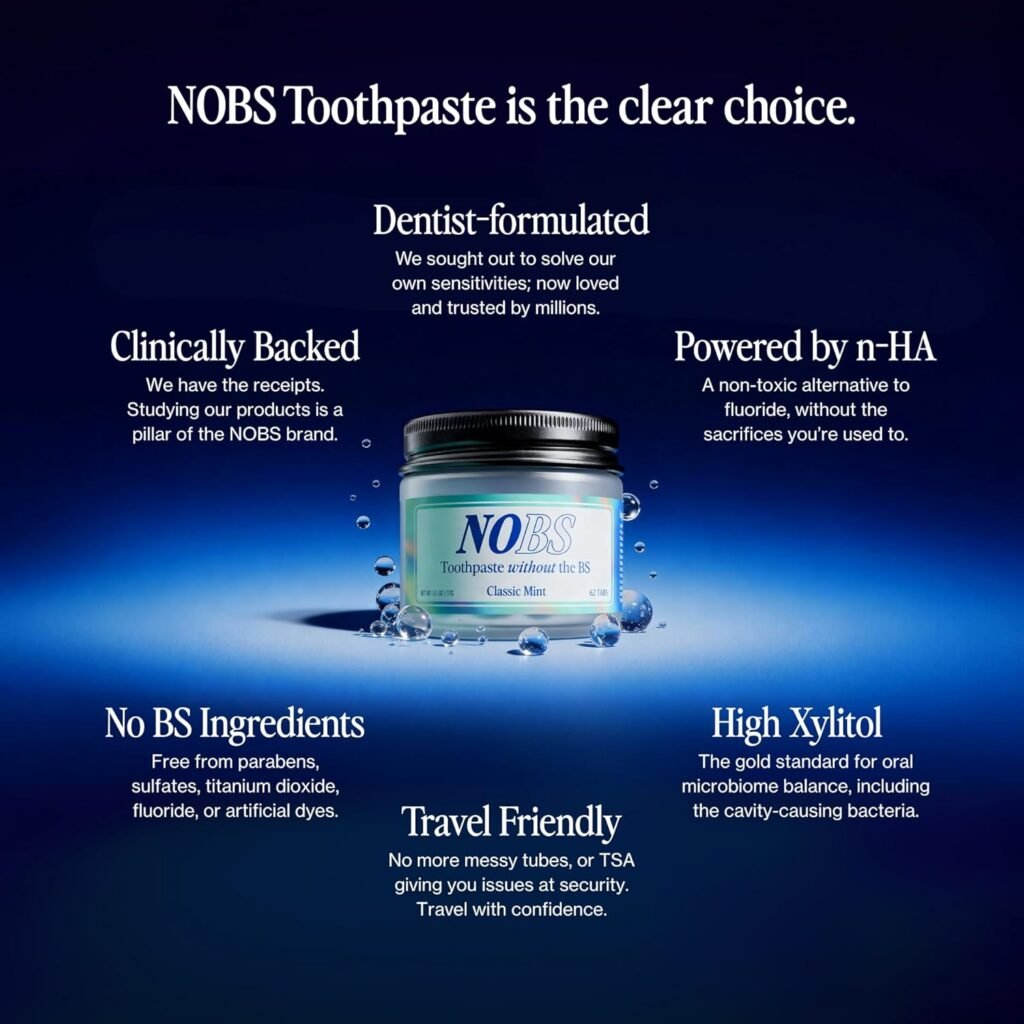 NOBS (No Bad Stuff) Toothpaste Tablets – Nano Hydroxyapatite, Fluoride & Plastic Free, Eco & Travel Friendly – Remineralize with NHA (1 Month)