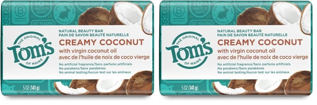 Tom’s of Maine Natural Beauty Bar Soap, Creamy Coconut With Virgin Coconut Oil, 5 oz. (Pack of 2)