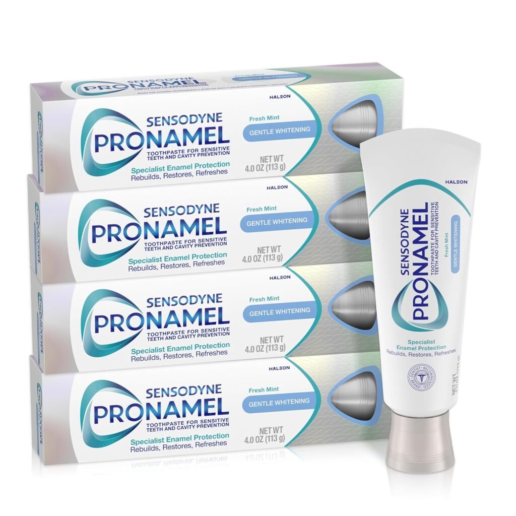 Sensodyne Pronamel Gentle Teeth Whitening Enamel Toothpaste for Sensitive Teeth, to Reharden and Strengthen Enamel, Amazon Exclusive, Fresh Mint – 4 Ounces (Pack of 4)